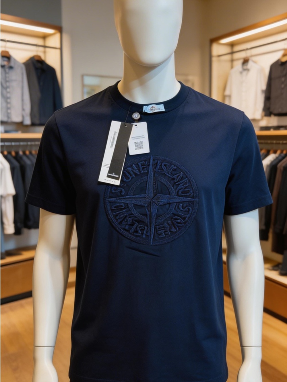 Stone Island Navy Embroidered Compass Logo Short Sleeve Tee